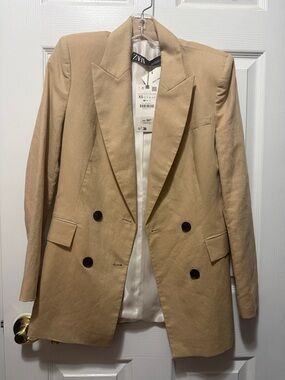 ZARA Double-Breasted Beige Blazer Jacket